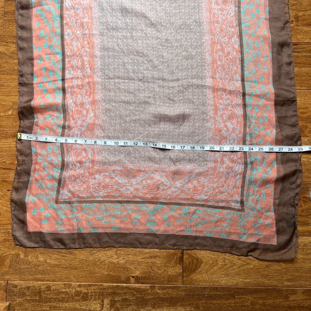 Sheer Floral Peach Brown Aqua Sheikha Head Scarf Shawl Rectangle - Picture 4 of 5